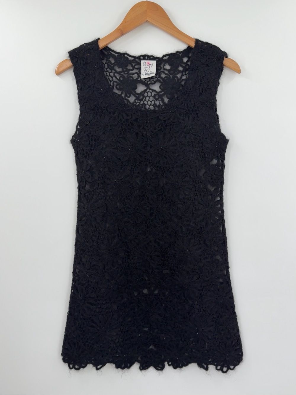 Moschino Cheap and Chic Floral Lace Beaded Sleeveless Dress | Black | US 6